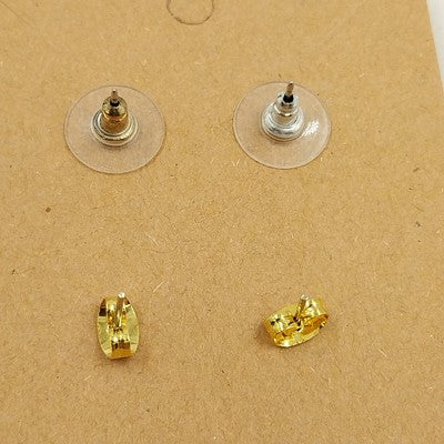 Set of 2 Pairs Earrings Butterfly White Pink & Ladybug Red Black Gold Tone