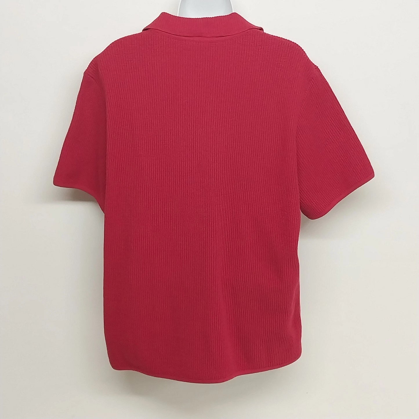 Hammerschmid Womens Red Cotton Knit Quarter Zip Short Sleeve Collared Top Size L