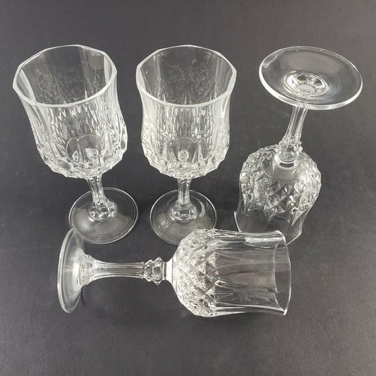 4 Cristal D'Arques-Durand Clear Longchamp Lead Crystal Stemmed Wine Glasses 6½"