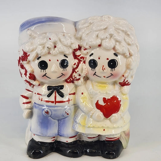 1976 Raggedy Ann and Andy Ceramic Planter 6" Bobbs Merrill Japan 4185 Vintage