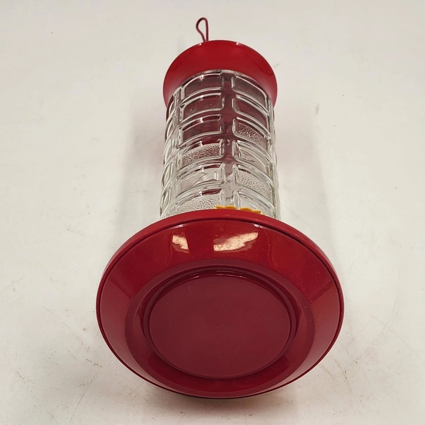 Clear Glass Panel Hummingbird Feeder Red Base 6 Yellow Flower Ports Gravity Feed