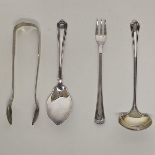 4 Various Silverplate Very Vintage Flatware Pcs Tong Spoon Shrimp Fork Ladle