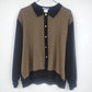 Cape Cod Sportswear Houndstooth Polo Sweater Navy Brown Gold Buttons Collared