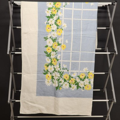 Blue Tablecloth with Yellow and White Daisy Floral Flowers & Square Line 44"x41"