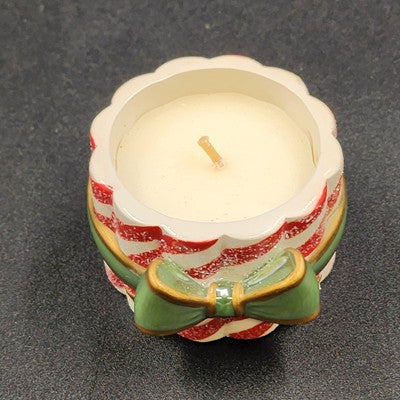 Avon Peppermint Tealight Holder Green Christmas Ribbon 2.5" Vintage China
