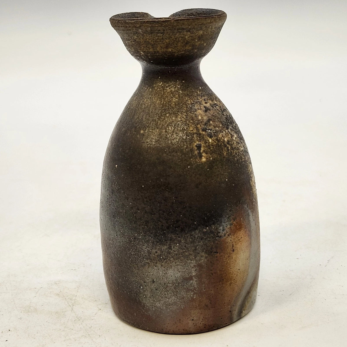 Studio Art Pottery Sake Pitcher Small Vase Pinched Pour Spout Dark Brown 4.5"