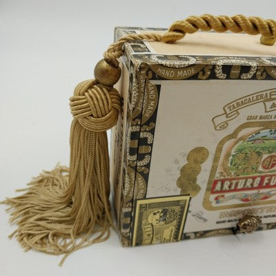 Wood Cigar Box Purse Arturo Fuente Dominican Republic Rothschilds Rope Handle