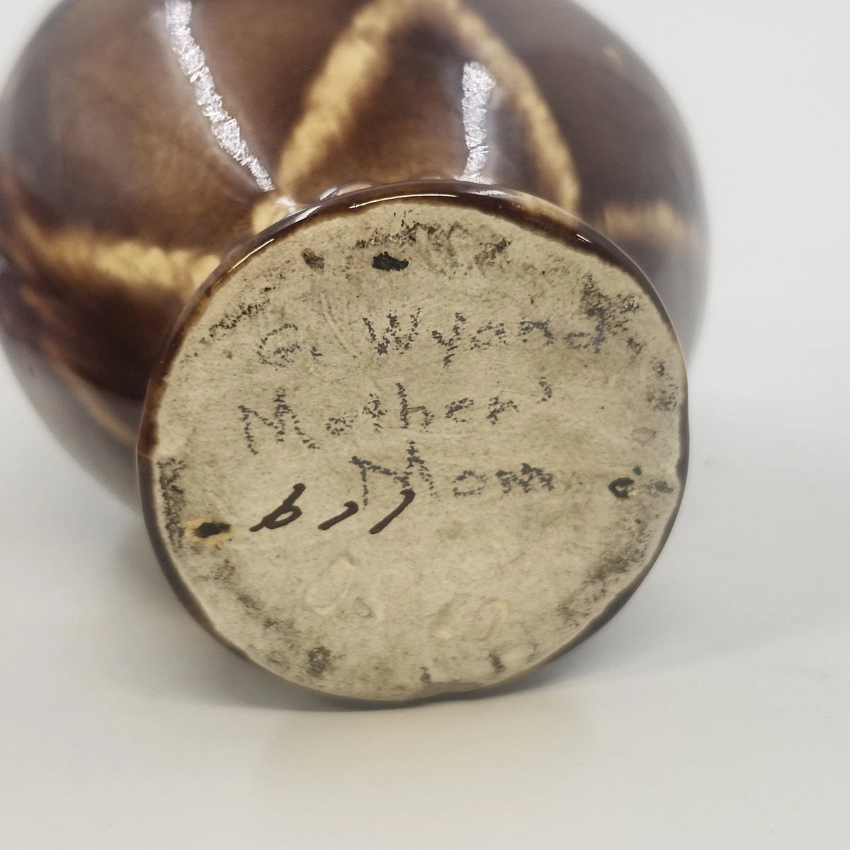 Pottery Pitcher 5" Brown Drip Glaze Hand Applied Floral Art Signed G. Wyand Vtg