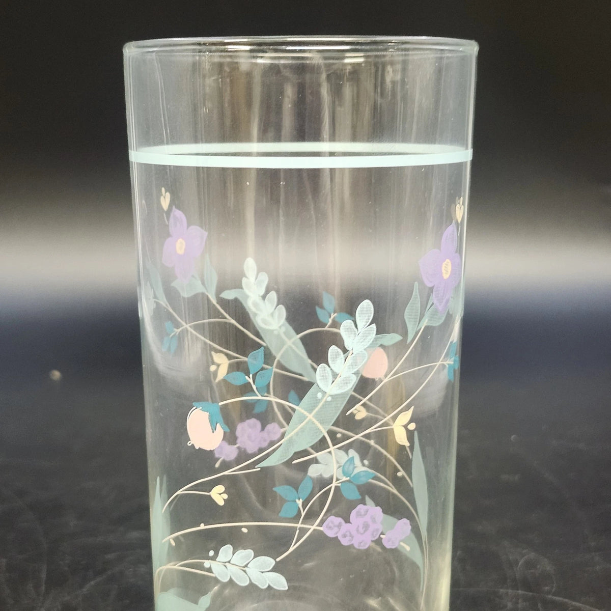 Pfaltzgraff April Floral Highball Tumbler 6.25" Clear Glass Pastel Flowers Vtg