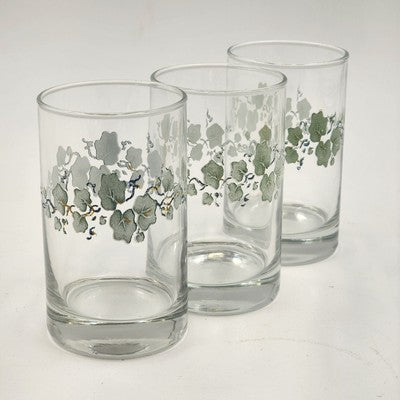 3 Corelle Callaway Green Ivy 6oz Glassware Juice Corning 4" USA