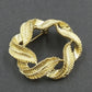 Gold Tone Feather Wreath Brooch Textured Openwork Circle Pin Vintage