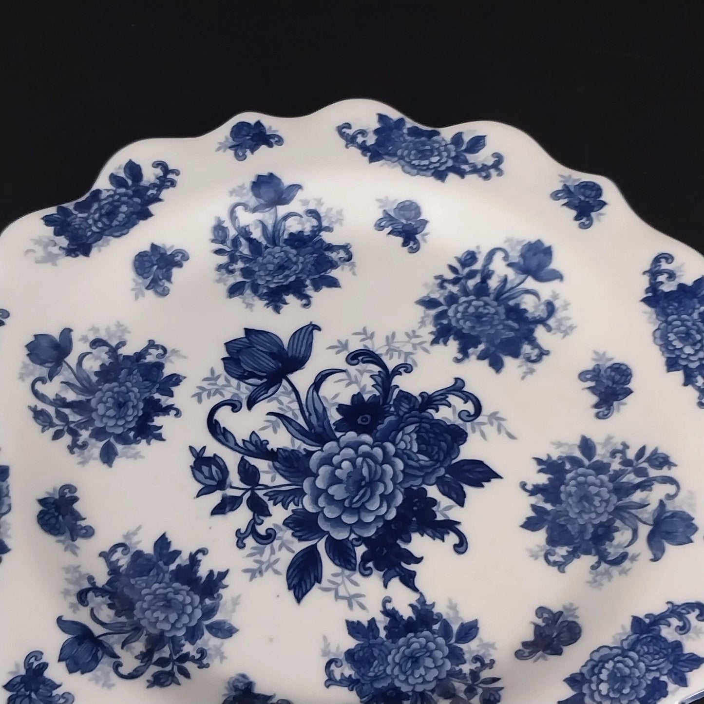 Cracker Barrel Blue Floral Serving Platter Scalloped Porcelain Transferware