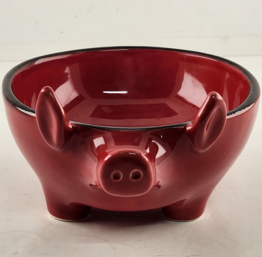 Napastyle Red Pig Candy Dish w Legs Ceramic Vintage Handmade Portugal 7.5" x 5.5