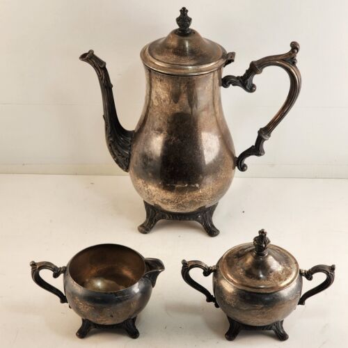 4 piece Wm Rogers Silverplate 801 Coffee Set 10" Pot Creamer and Sugar Tarnished