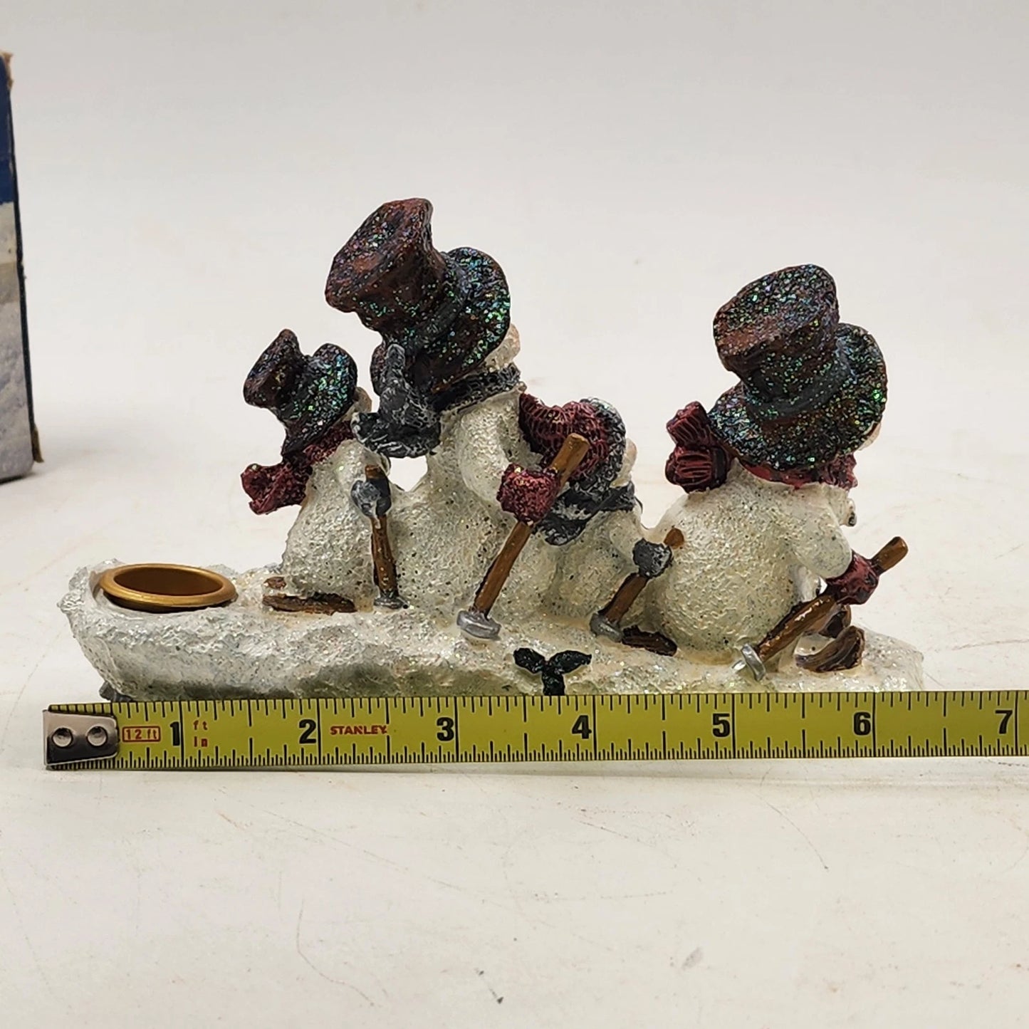 Giftco Glitter Snowmen Skiing Candle Holder Resin Original Box No Taper Candle