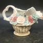Ceramic Dove Teapot Vase Roses Woven Basket Heart NO LID 9.25" Taiwan Vintage