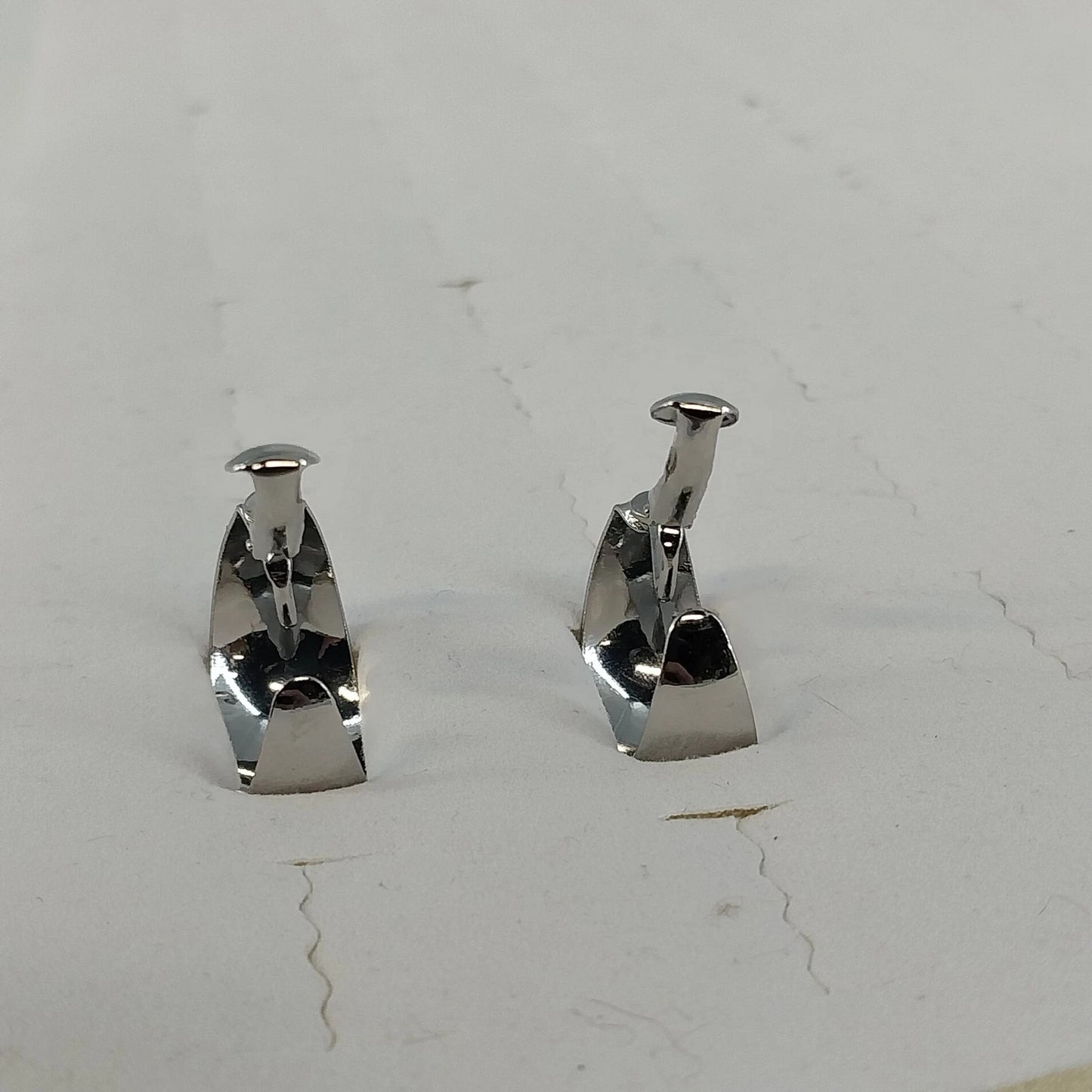 Silver Tone Wide Half Hoop Clip On Earrings Polished Concave Vintage