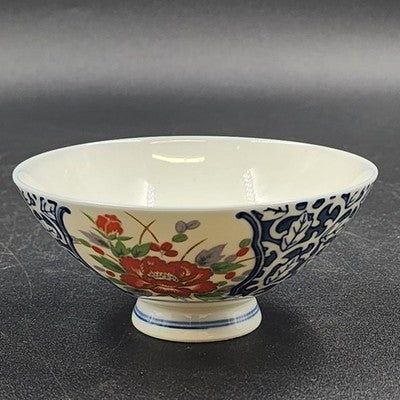 Set of 6 Japanese Imari Porcelain Bowls – Footed Noodle Ramen Flower Design | Vintage Red & Blue
