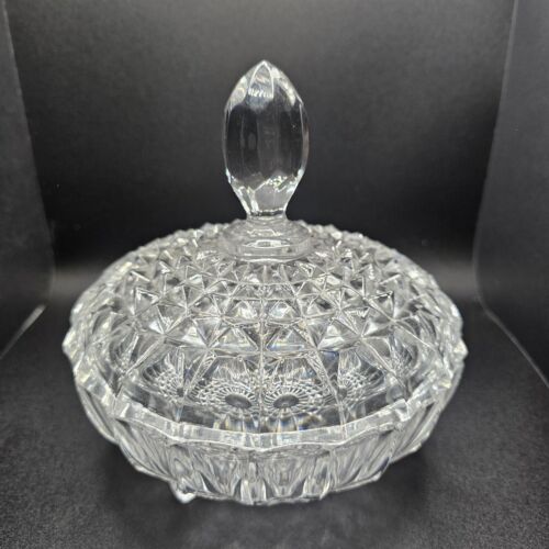 Nachtmann Crystal Bowl Covered 3 Pedestal Feet Vintage Diamond Point Pattern