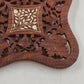 Hand Carved Wood Trivet 8" Square Gold Inlay Floral Design Vented Feet India Vtg