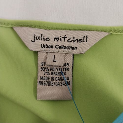 Julie Mitchell Lime Green Gathered V Neck Blouse Size L