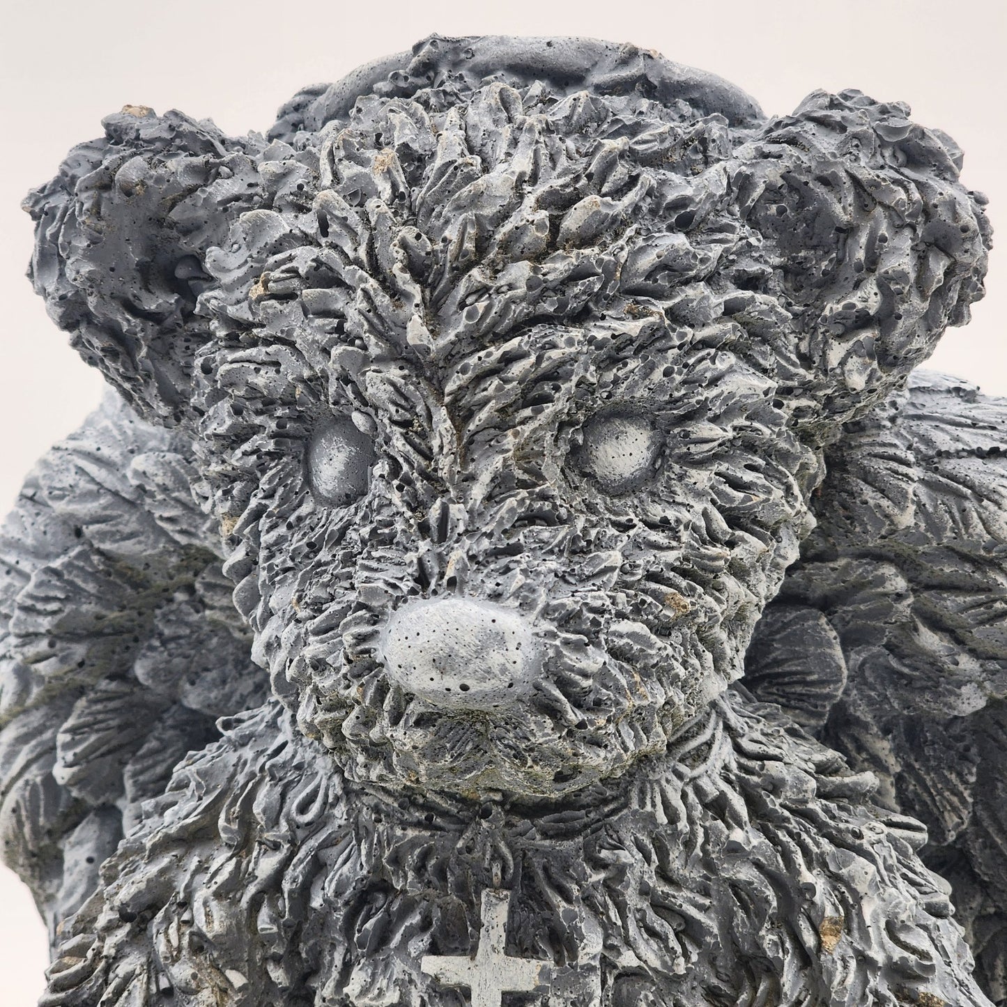 Angel Bear Gray Concrete Stone Statue Seated Halo Wings Cross Garden Decoration
