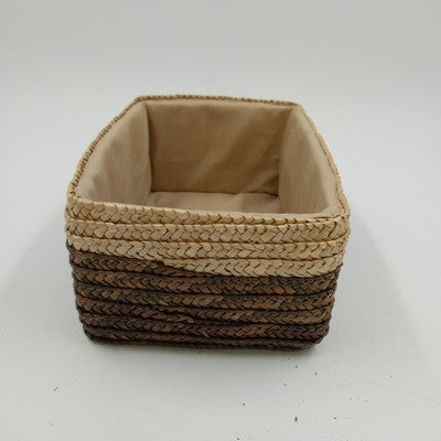 Handwoven Rattan Storage Basket 2-Tone w/ Liner Rectangular 7"