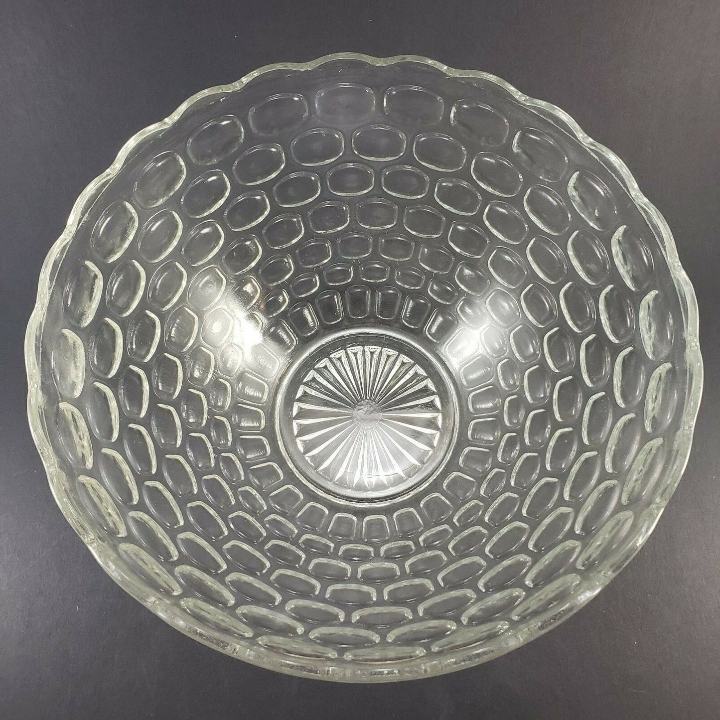 Vintage Federal Glass Thumbprint Iridescent Punch Bowl Set 7 Cups Ladle