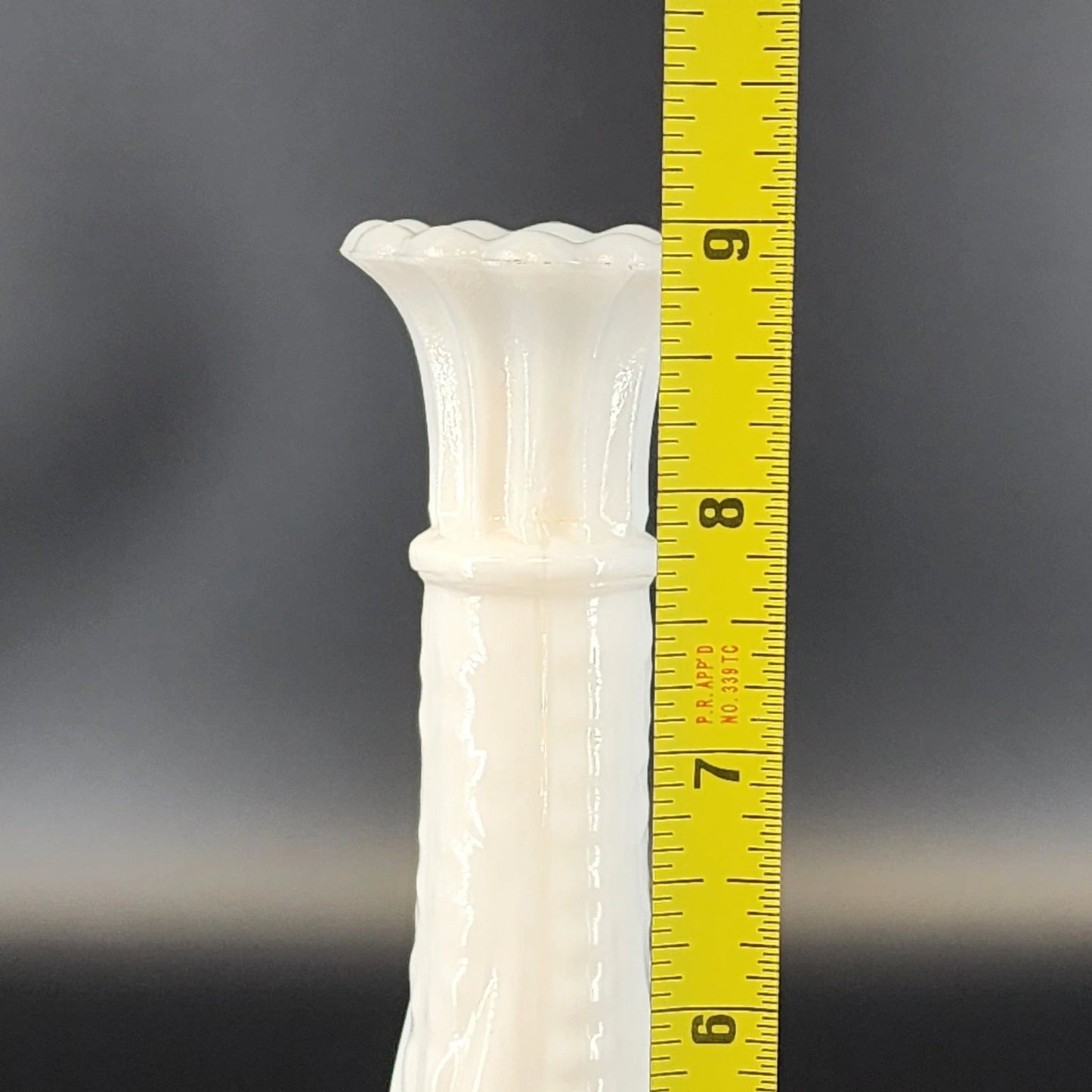 Anchor Hocking Milk Glass Stars and Bars Bud Vase 9" Tall Glossy White Glass Vtg