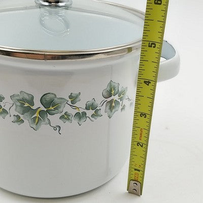 Corelle Coordinates Lincoware Callaway Enamel Mini Stock Pot with Glass Lid – 5" Vintage Green Ivy Design