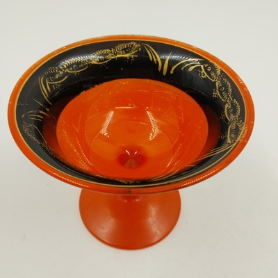 Lancaster Marguerite Orange Black Glass Pedestal Bowl Gold Gilt 1930s VTG