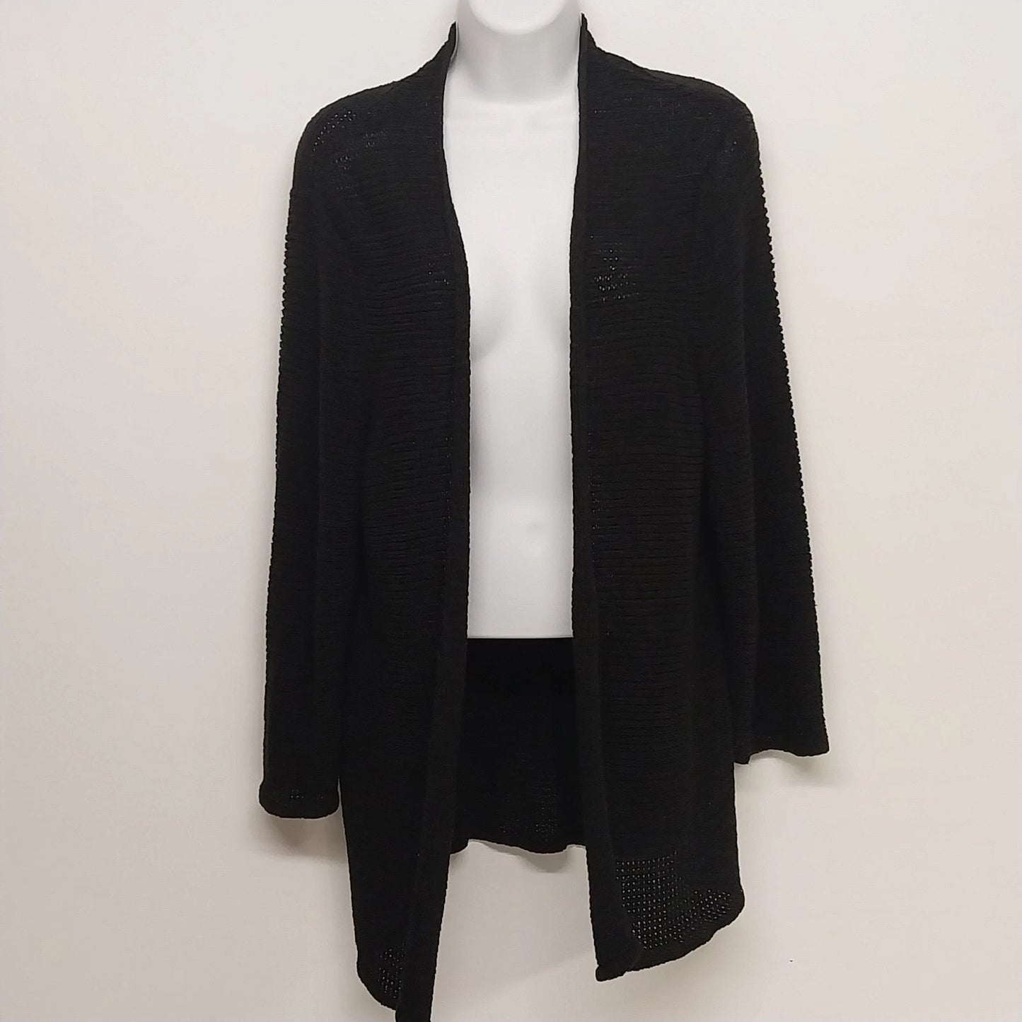 Laura Ashley Women's Black Open Front Knit Cardigan Sweater Medium Acrylic Nylon