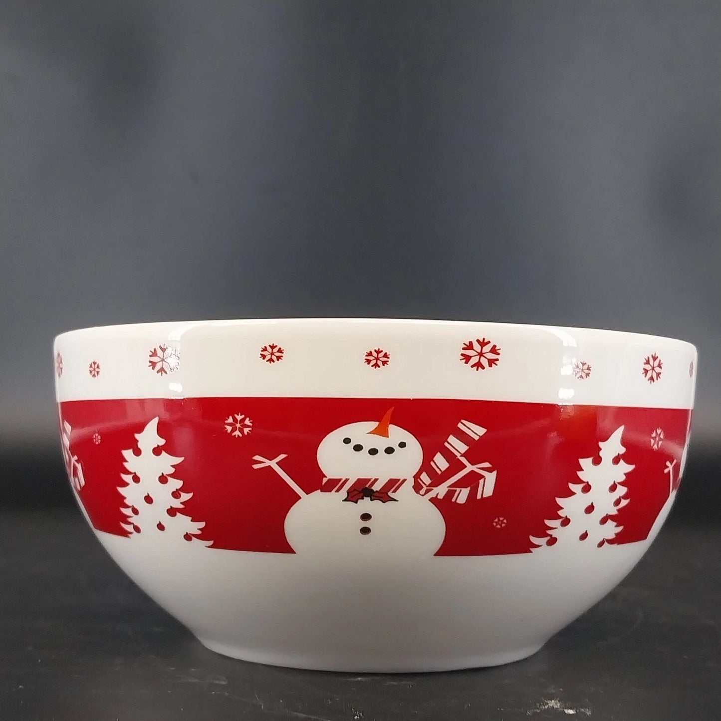 Trisa Snowman Christmas Tree Red White Stoneware Cereal Soup Bowl 6" China