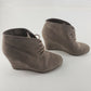 Taupe Suede Ankle Boot Women's Wedge Heel Round Toe Lace Up Booties Size 6