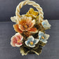 Capodimonte Porcelain Flower Basket Ardalt 4405 Yellow Pink Blue Italy Vintage