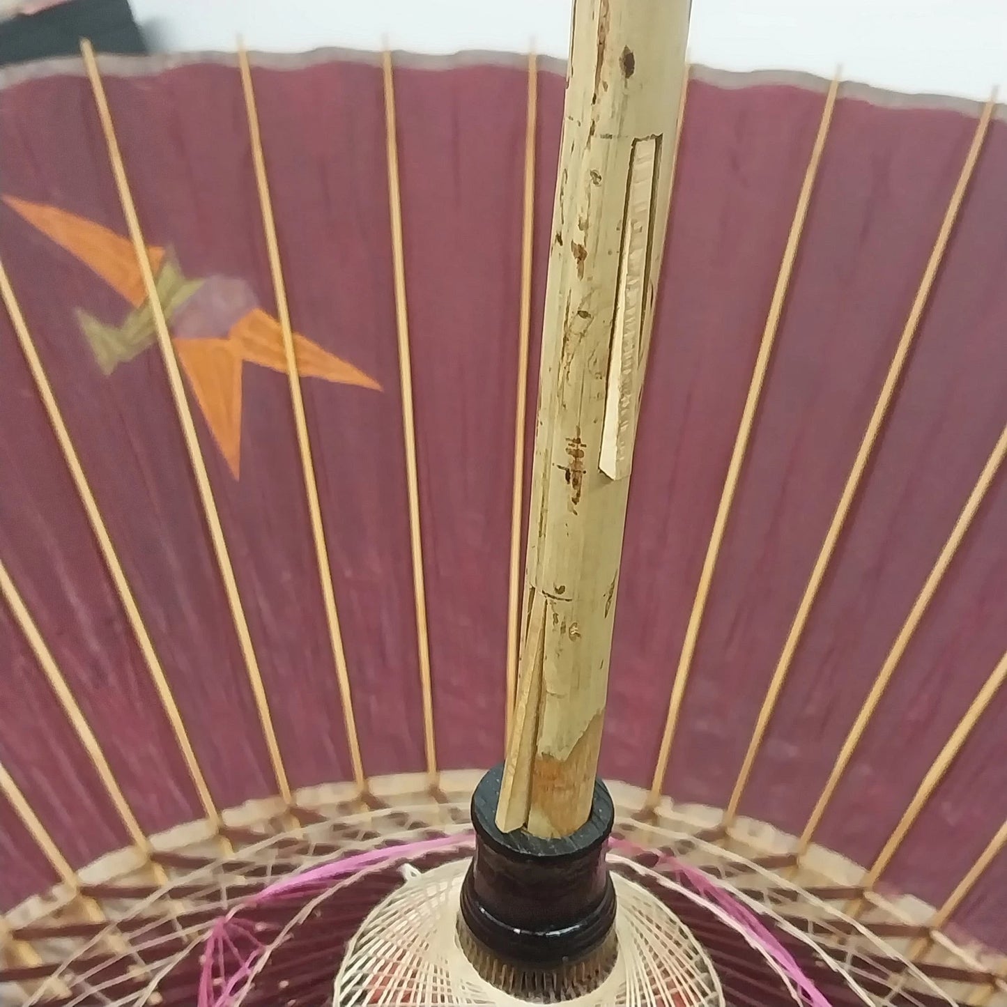 Japanese Wagasa Oiled Paper Umbrella Purplish Red Waterproof 39" Parasol Vintage