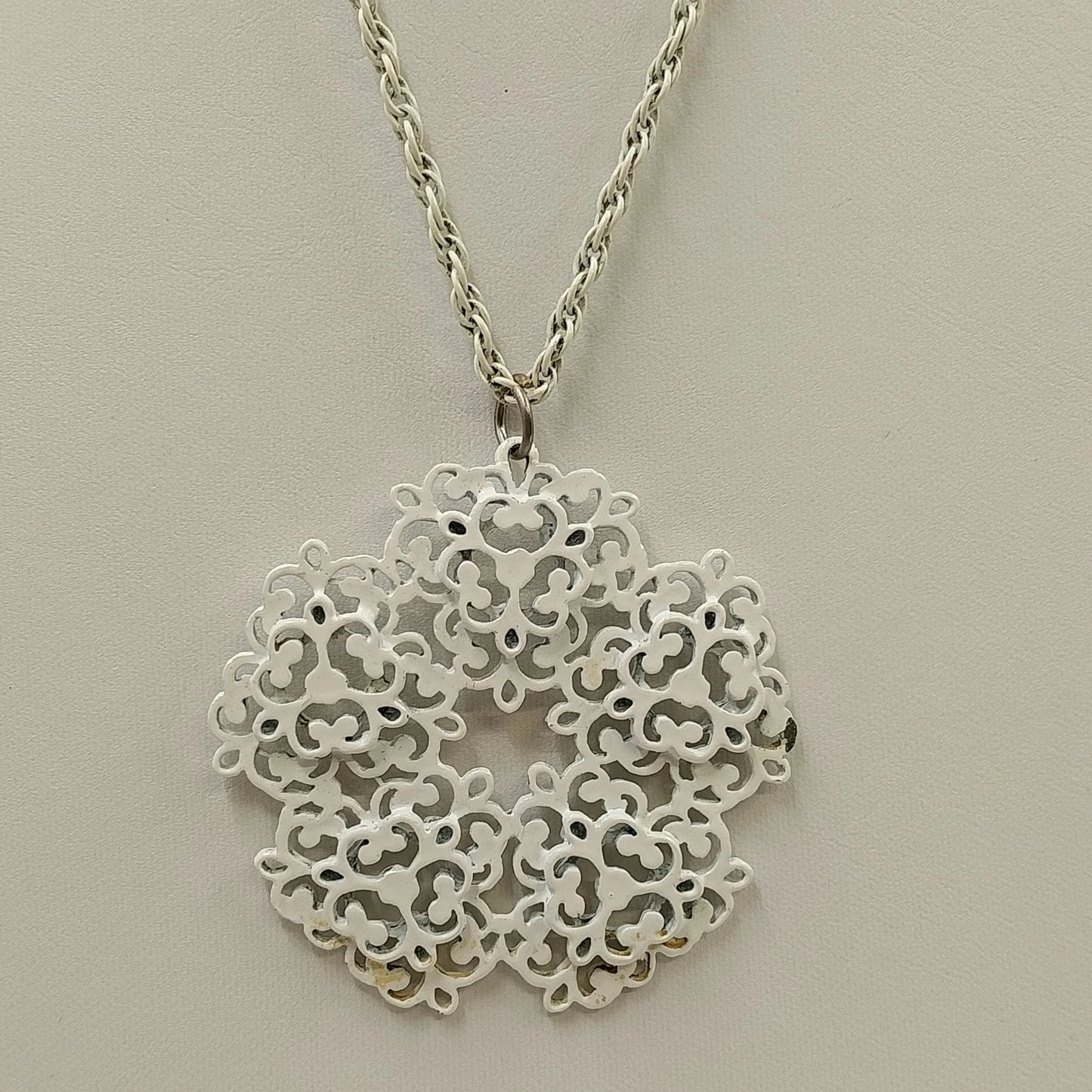 3 Necklaces Rope Chain Enamel Pendant Beaded & Satin Cord Mix Vintage Orange