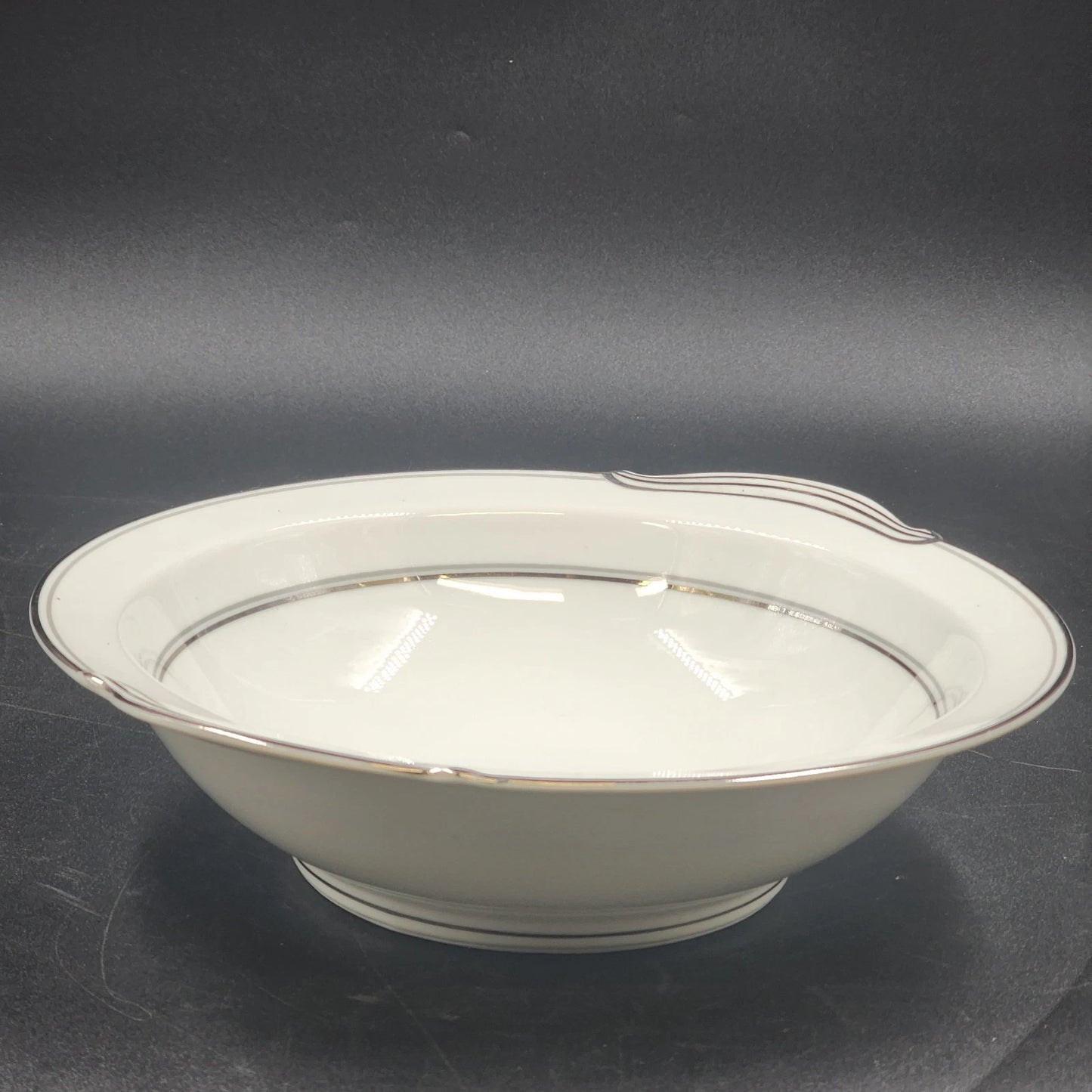 Noritake Crest Round Vegetable Bowl 5421 Lily of the Valley 10" Platinum Trim