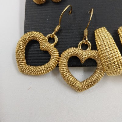 3 Pairs Gold Tone Earrings Heart Round Oval Pierced The Avenue Collection