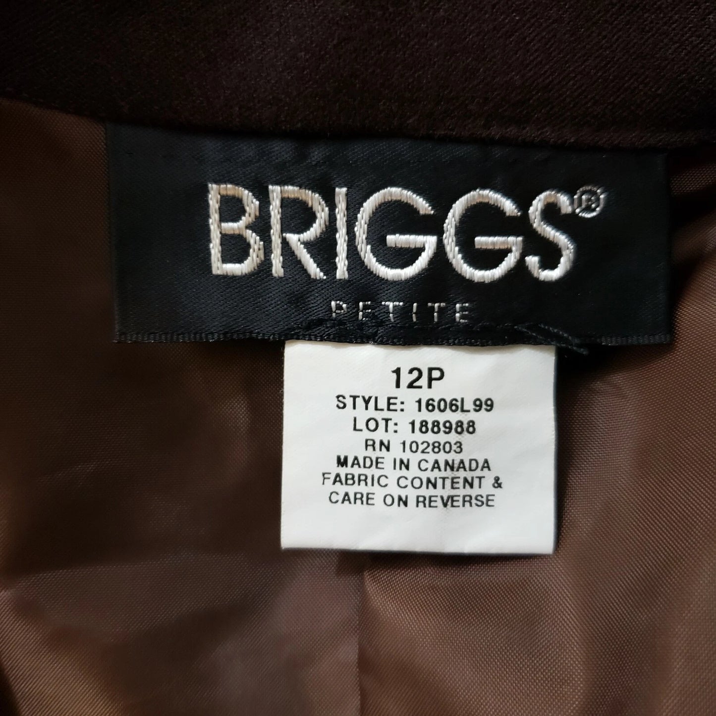 Briggs Women's 12P Soft Brown Button Up Blazer Jacket w Shoulder Pads Polyester
