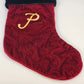 Monogram P Harvey Lewis Stocking Red Velvet Christmas Embroidered Crystal Bling
