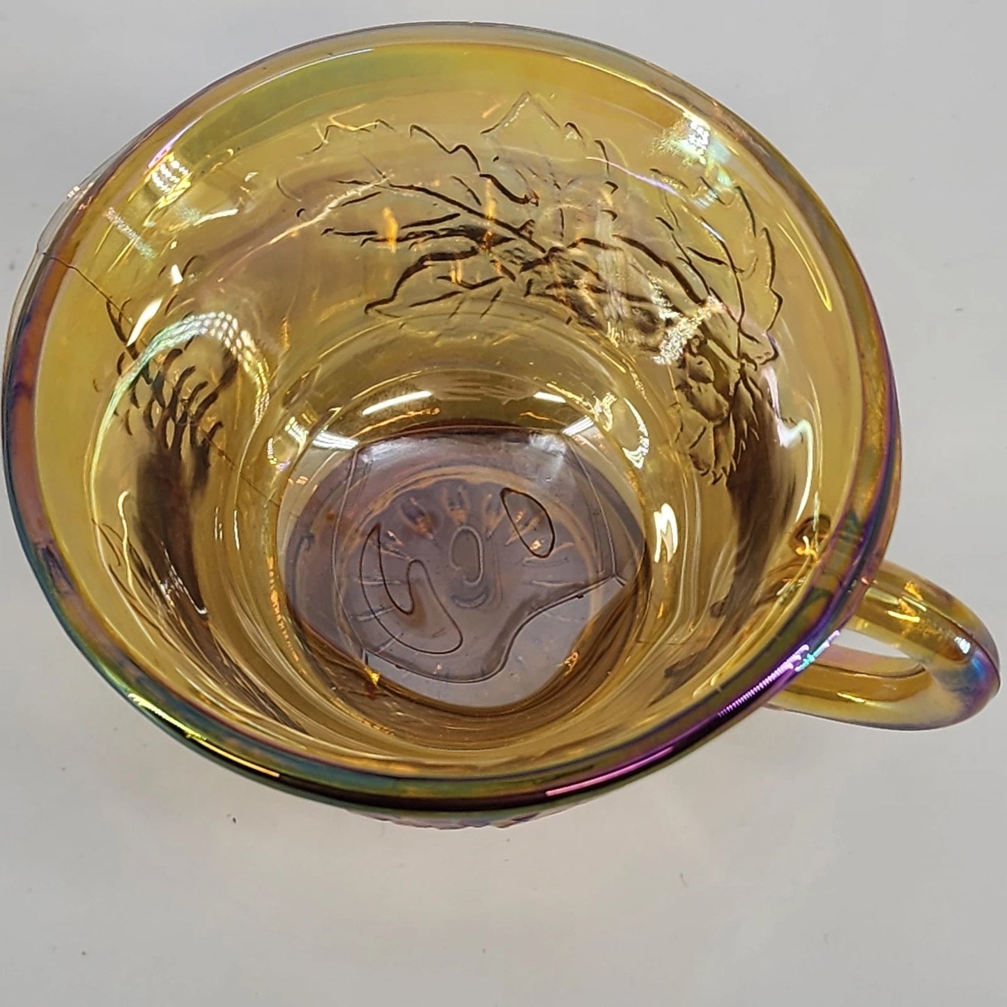 5 Harvest Grape Punch Cups Marigold Iridescent Indiana Glass Carnival Vintage