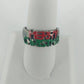 Merry Christmas Enamel Ring Red Green Silver Tone Band Size 9 Vintage Holiday