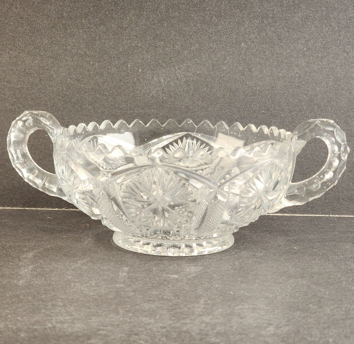 Imperial Mogul 612 Pattern Two Handled Bowl 4½" Clear Sawtooth Snowflake Vintage