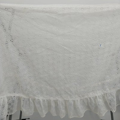 Round White Tablecloth Lace Crocheted Eyelet Doily Motif Ruffled Edge 66"