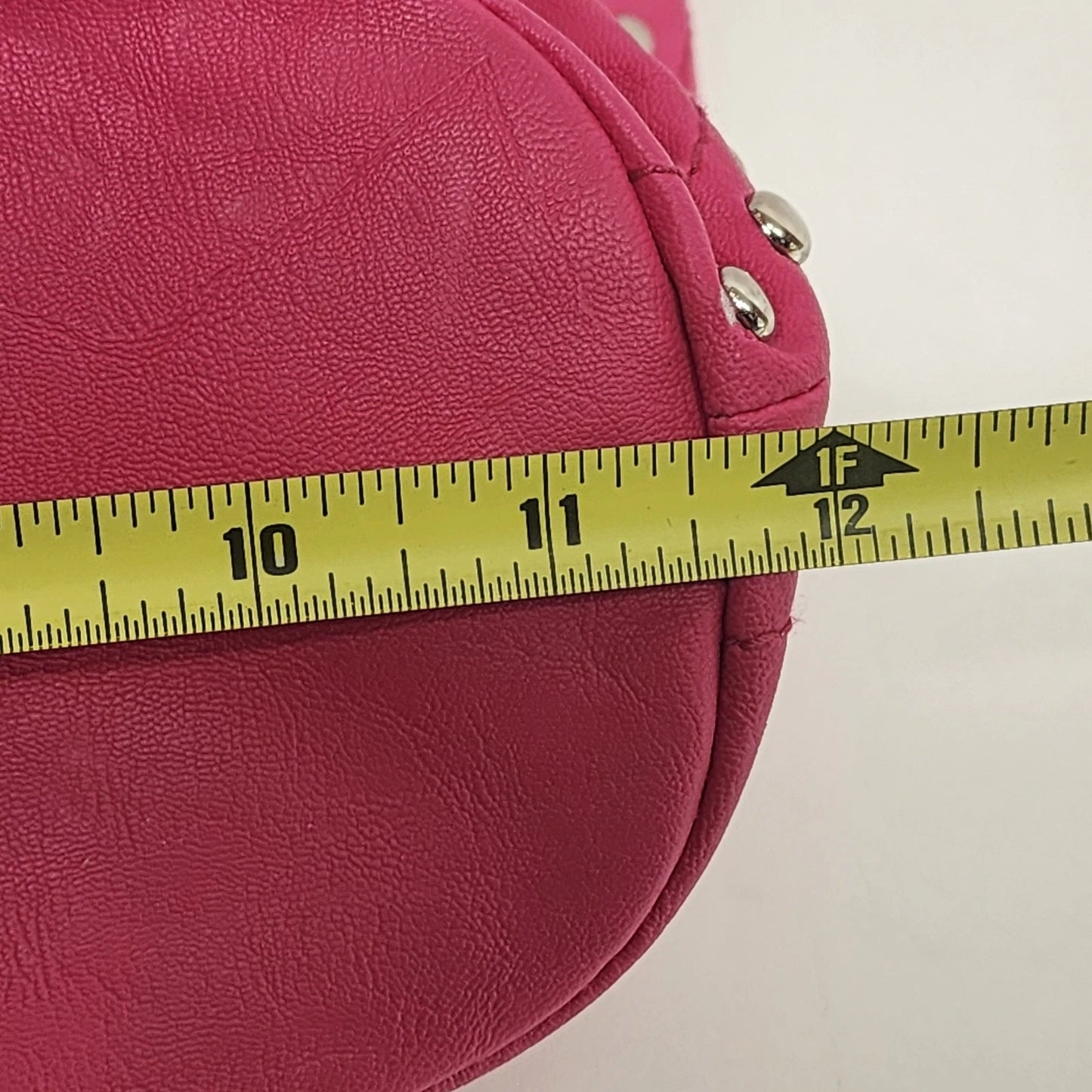 Pink Leather Hobo Bag Studded Hand Shoulder Purse Silver Studs Slouchy 12" Vtg
