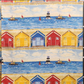 Blue Red and Yellow Linen Tablecloth Coastal Seaside Scene Ocean Beach Themed