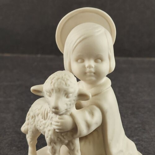 Goebel HJ19 Angel with Lamb White Bisque Figurine West Germany Vintage 3.75"