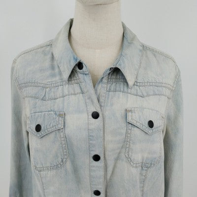 Ruff Hewn Women’s Denim Shirt Jacket XL Light Blue Snap Front w Pockets VTG