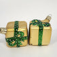 Czech Republic Glass Gift Box Christmas Hanging Ornaments Gold Green Pair 1.5"